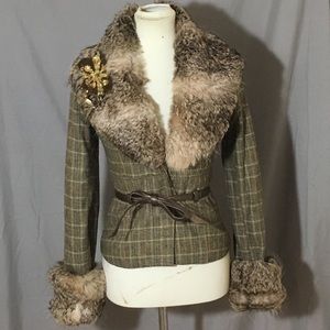 Arden B plaid fur jacket